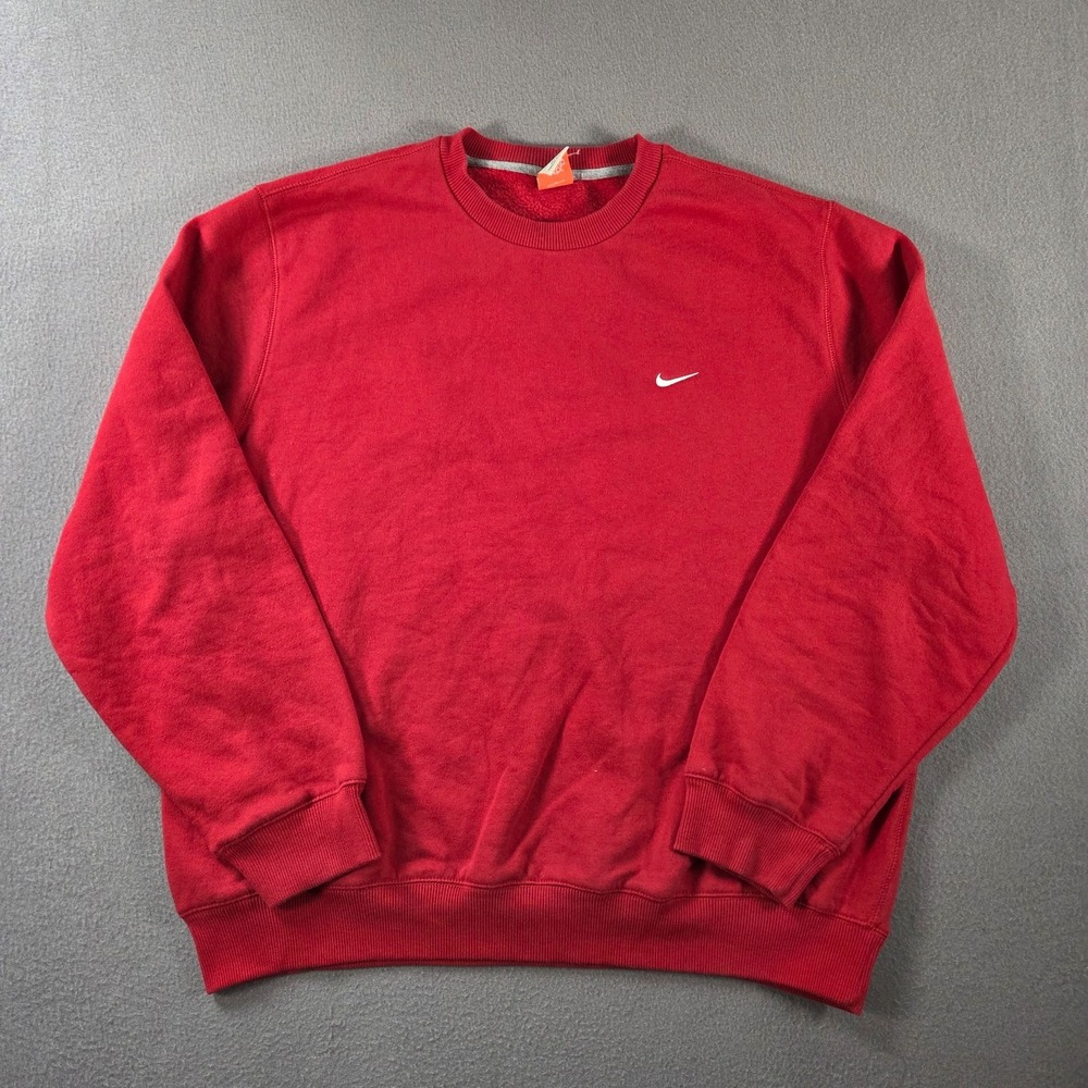 Nike Sweatshirt Mens 2XL Red Classic Crewneck Fleece Mini Swoosh Pullover